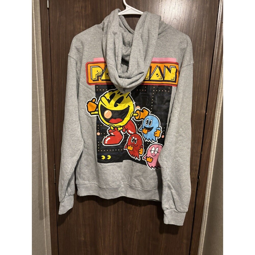 PAC-MAN Bandai Namco Entertainment Graphic Print Gray Pullover Hoodie Size M - Picture 2 of 6
